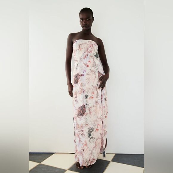 NWT ZARA STRAPLESS STONE TULLE DRESS - Picture 4 of 11